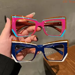 5 Pairs Unisex Retro Cat Eye Fashion Glasses, Large Polygonal Frame with Elegant Colorblock French Oil Painting Inspired Design, Non-Prescription Stylish Decorative Eyewear Ideal for Daily Casual, Formal Events and All Fashion Matching Occasions