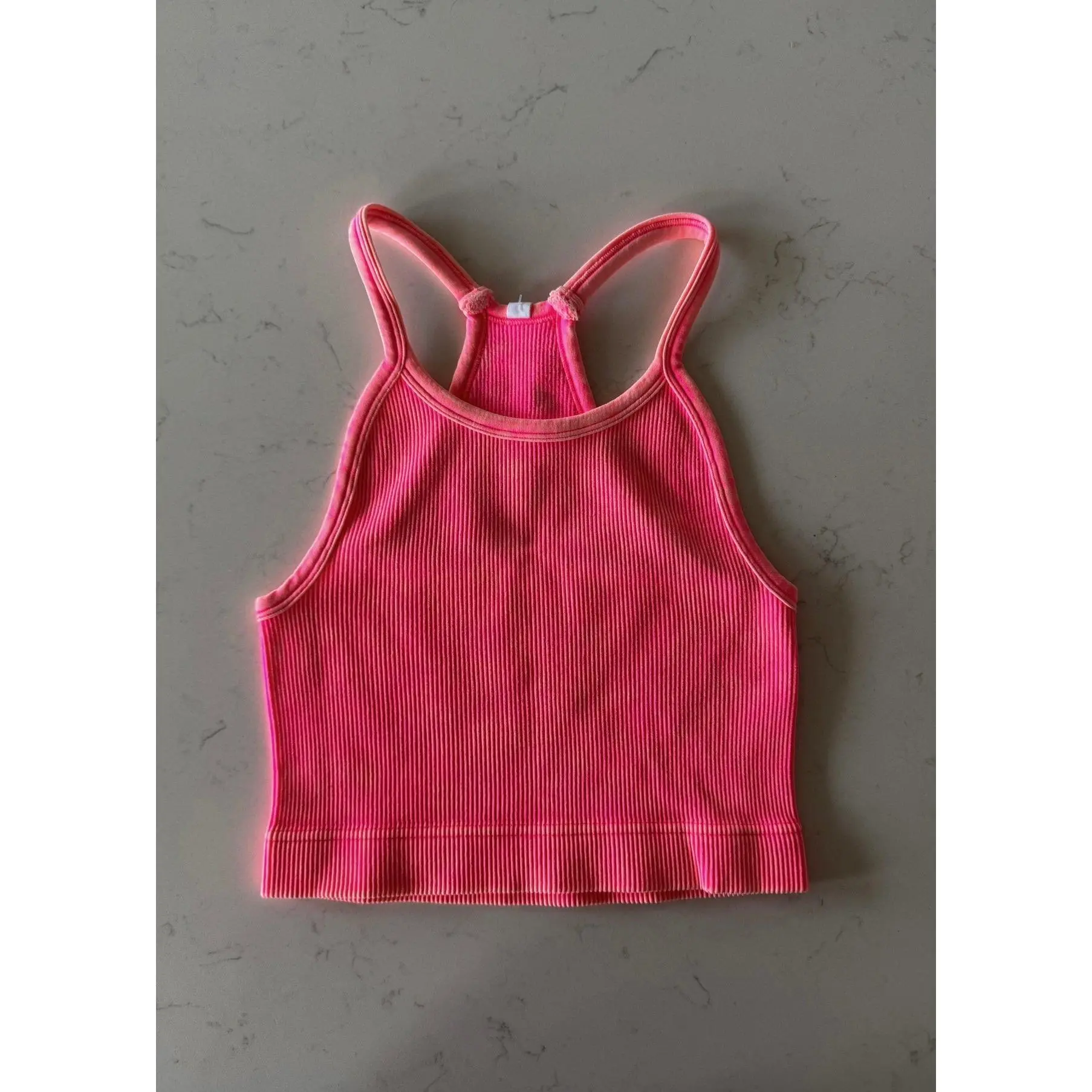 Kerri Vintage Cropped Tank - CORAL FUSHIA