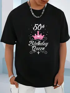 100% Cotton Unisex 50th Birthday Queen Fifty Years Old Birthday Gift T-Shirt, Men's Women's Shirt Top, Short Sleeve Tops Crewneck T-shirt