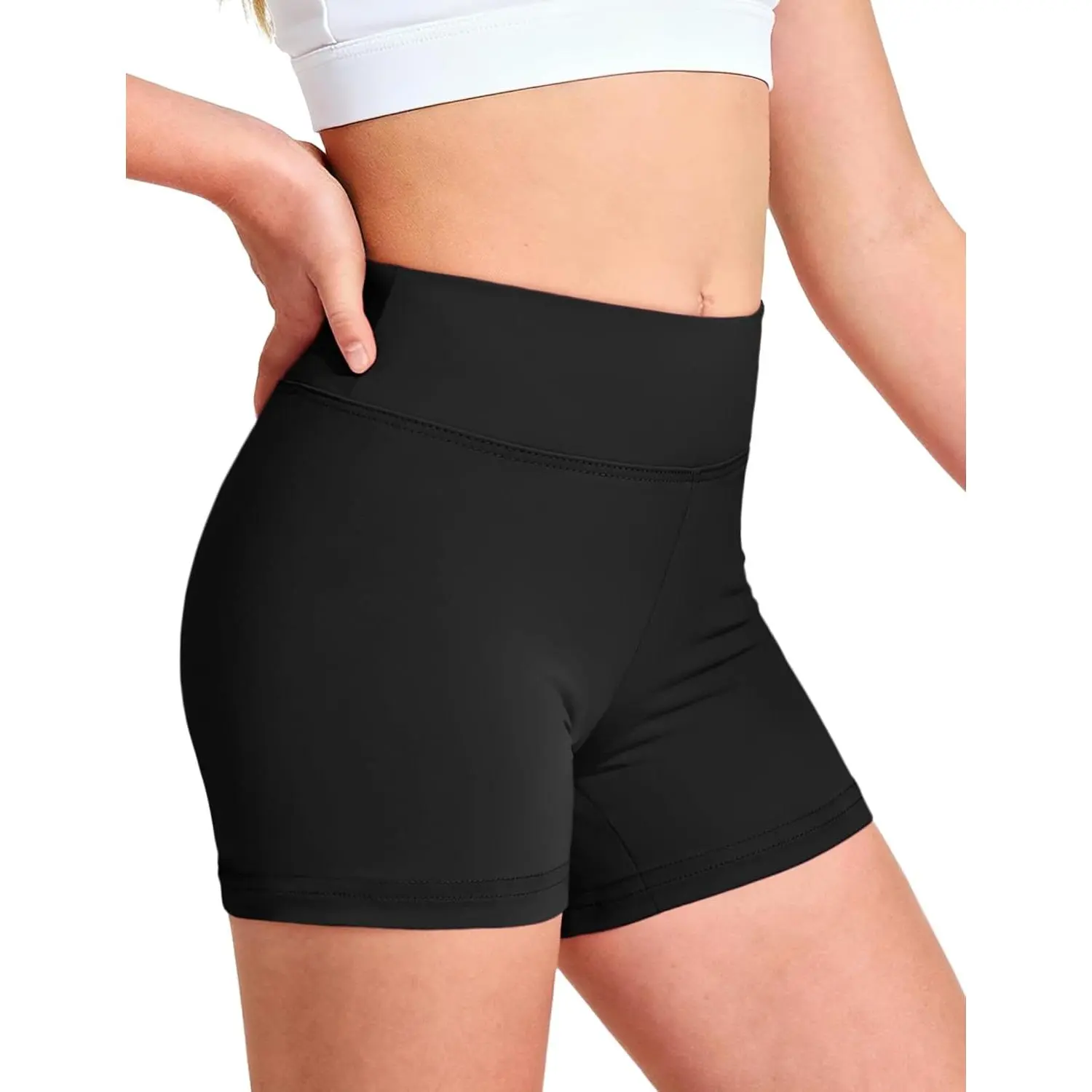Girls' High-Waisted Dance Shorts - Bike-Style Bottoms for 11-16 Years Kids, Ideal for Gymnastics, Biking, Volleyball, Rose