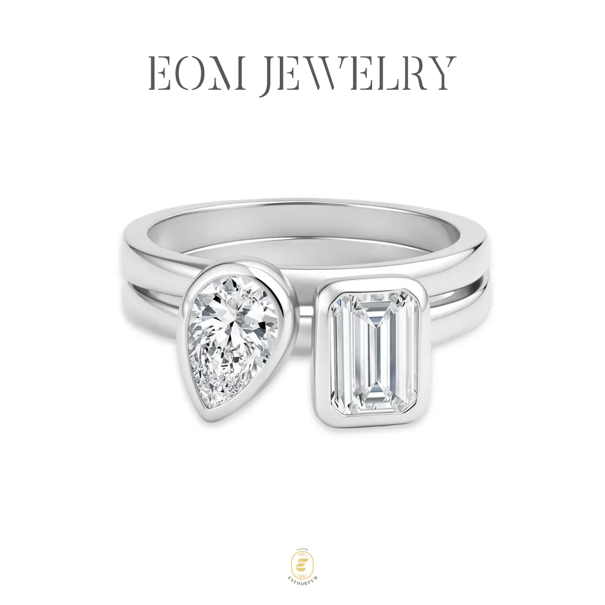 Moissanite 2ct The Eternal Bond Stacking Ring Set Silver-Plated Jewelry Wedding Engagement Anniversary Valentine's Day Birthday Gift Daily Wear