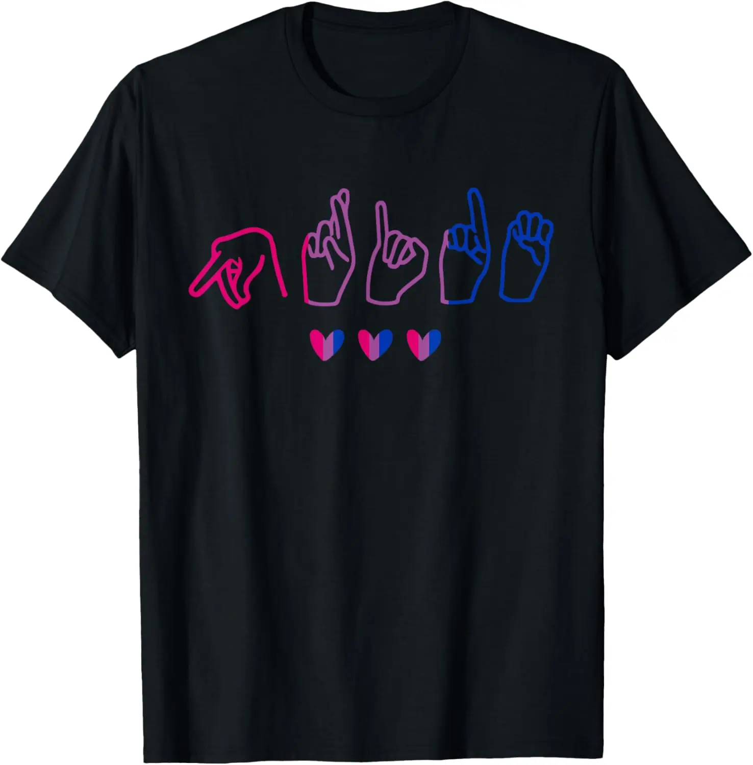 Women's Casual Round Neck Short-Sleeve Cotton Graphic Print T-Shirt - Bisexual ASL Pride Sign Language Streetwear Top, Breathable, All Seasons, Machine Washable, Do Not Bleach, Soft, Natural