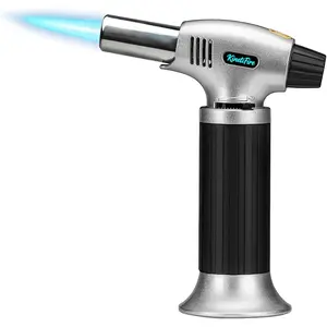 Butane Torch Lighter, Refillable Kithcne Torch with Safety Lock, Continuous Flame Mode, Adjustable Flame for Kitchen, Soldering and Bakingl(Butane Gas Not Included)