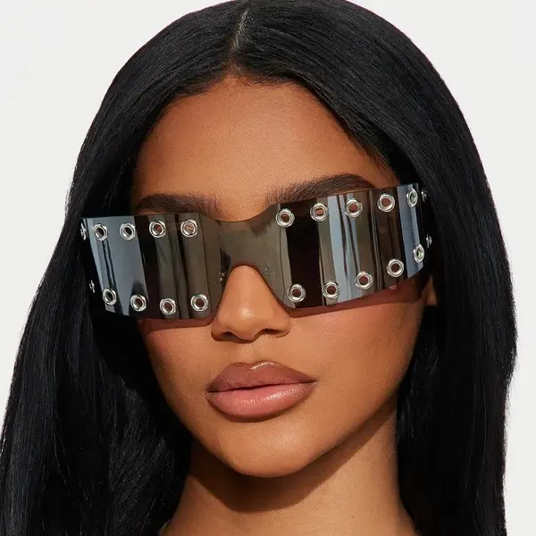 Steampunk  Rimless Mask Sunglasses Women 2026 Luxury Brand Wrap Around Rivet Shield Sun Glasses Sports Punk Shade UV400