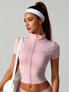 Women's Slim Fit Zip-Up Sports Jacket Lightweight Yoga & Running Activewear Figure Flattering Stylish Workout Outfit for Active Women Short Sleeve Top  Womenswear Outerwear