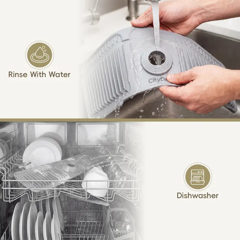Cuttable Adjustable Silicone Faucet Splash GuardMat, Auto-Drain Quick ...
