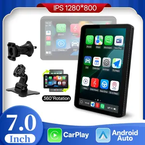 7 Inch Portable Wireless Carplay Display, Supports Apple Carplay & Android Auto, Bluetooth-compatible 5.1, USB, TF, Aux, Fits 12V-24v Cars Landscape/Portrait, Wireless Carplay Screen, Android Auto Player