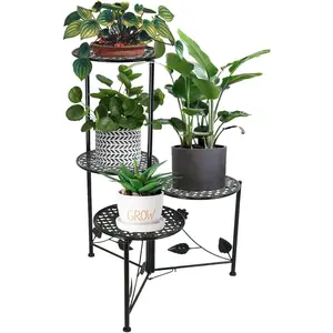 Stand Indoor Outdoor, 3/4 Tier 30" Tall Metal Flower Pot Holder Shelves for Multiple , Multi Tiered Planter Rack Display Shelf for Patio Garden Living Room Corner(Black)