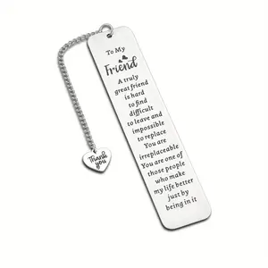 Stainless Steel Bookmark, 1 Count Letter To Friend Pattern Bookmark with Heart Shaped Pendant, Book Mark for Friend, Gift for Book Lover