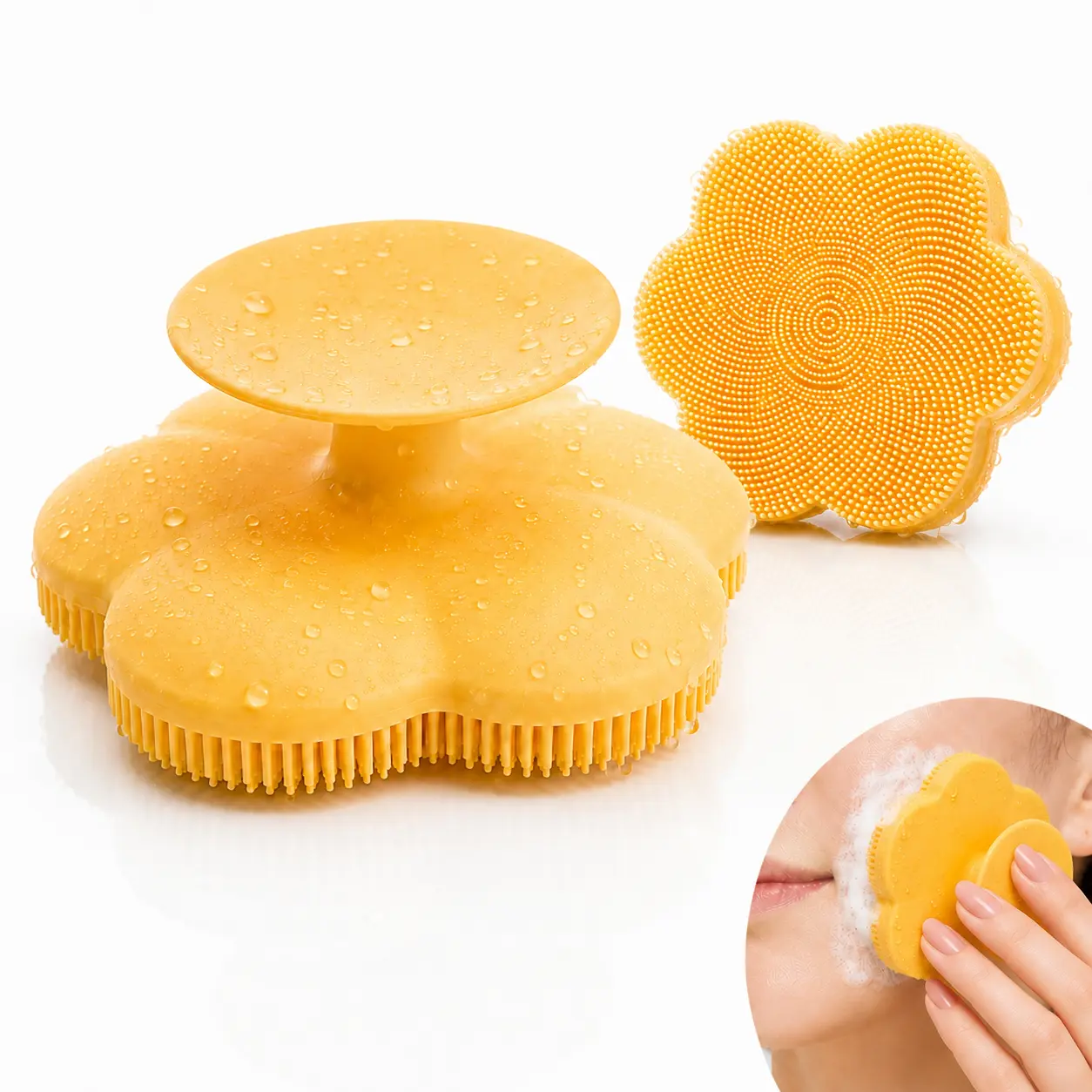 Silicone Flower-Shaped Facial Cleansing Brush - Travel-Size Manual Face Scrubber, Skin Care Tool with Dense Flexible Bristles for Gentle Exfoliation, Massage, Chin and Neck Care, Facial Cleaning Tool