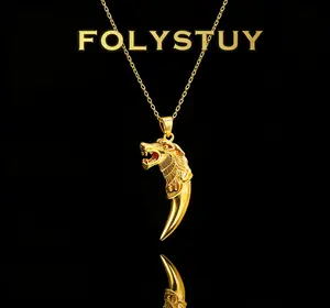 [20mm by 56 mm Tiger Tooth Pendant][FOLYSTUY (K136)] Tiger and Wolf Tooth Pendant Unisex Animal Basic Design