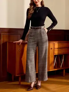 Women's Plaid Pants Casual Elegant Commuter Wear, Fitted Fall Winter Fashionable Ladies' Clothing, Comfortable Stylish Daily Womenswear