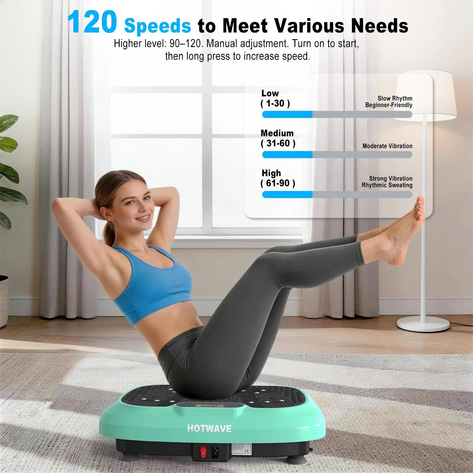 HOTWAVE Vibration Plate Exercise Machine, 450 LBS Capacity, 120 Speed Levels & 60Hz High Frequency Vibration Platform with Resistance Bands, Portable Home Fitness Equipment for Full Body Workouts