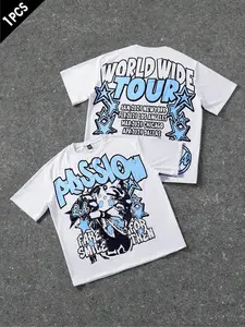Viral "Worldwide Tour" Graphic T-Shirt | White Blue Oversized Streetwear Cotton T-Shirt | Trendy Men's Y2K Retro Concert Aesthetic Tees | "Fake For Then Smile" Quote Print | Comfort Soft Fabric Daily/Concert/Street Style Top | Hot TikTok Viral Urban Tour