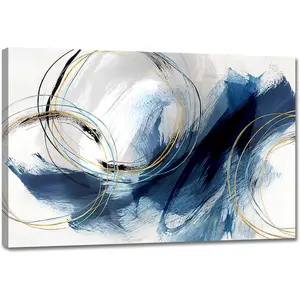 GaoSoul Abstract Art Wall Canvas Print - Blue Fantasy Colorful Graffiti on White Background Modern Artwork Decor for Living Room Bedroom Kitchen 24x16in Waterproof Ornaments Artistic Decoration Blueblack