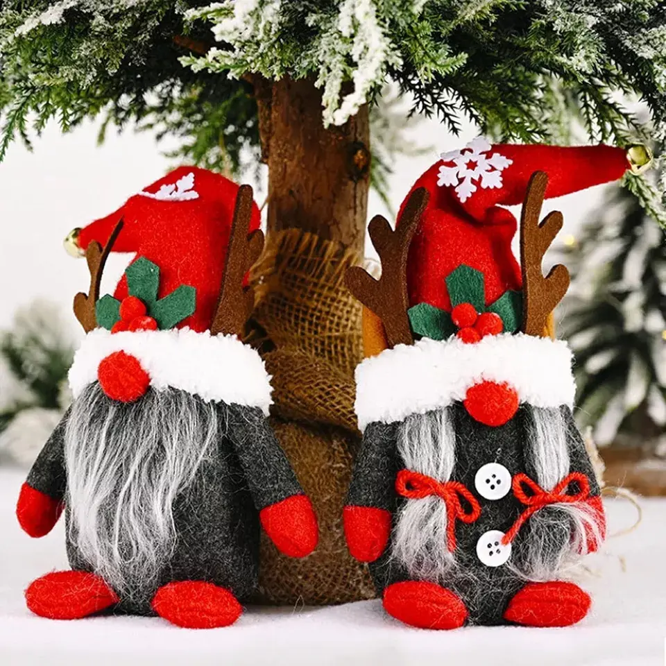 2PCS Christmas Gnome Plush Dolls - Gonk, Santa, Elf, Dwarf Ornaments - Xmas Gift Decor Cotton Lightweight Set Cloth