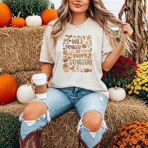 Christian Comfort Colors T-Shirt | Praise Him in Every Season Shirt | Psalm 146:2 Bible Verse Tee | Faith Based Fall Outfit