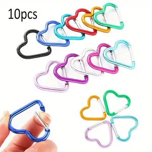 Heart-Shaped Multicolor Aluminum Alloy Climbing Buckle Carabiner Keychain Set, Outdoor Backpack Water Bottle Fastener, Convenient for Outdoors
