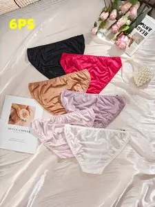 6 Pack Women's Ice Silk Panties, Mid-Waist Bow Design, Comfortable Thin Fabric, Sexy Fitted Underwear for All Seasons