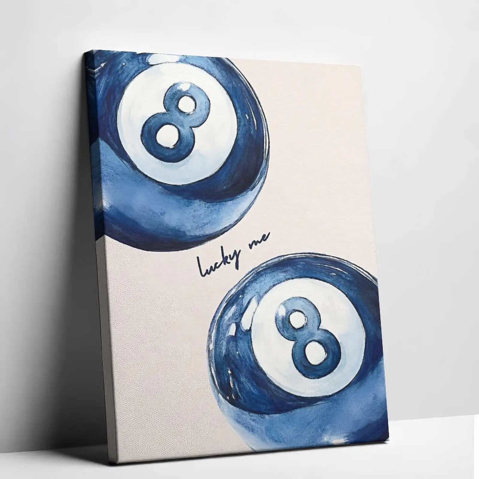 Trendy Unframed Canvas Wall Poster & Print - Retro Maximalist White-Blue Ball Artistic Statement Piece, Preppy Lucky Me Women's Indoor Room Decor for Teen Girls' Bedroom, College Dorm