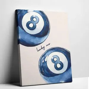 Preppy Poster Lucky Me 8  Poster,  8  Canvas  Art, Retro Maximalist Aesthetic Apartment  Decor, Trendy  White Print Canvas, Preppy Girly Dorm Bedroom Picture wall blue ball