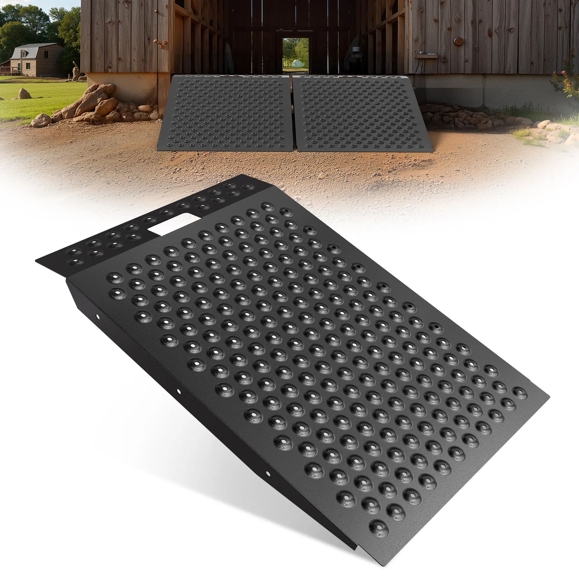 36" x 24" Shed Ramp for Riding Mower - 800 LB Capacity Shed Ramps, Anti-Slip Punch Plate Ramp for ATV, Motorcycles, Garages & Barns (1PC,Black, Alloy)