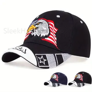 Unisex USA US Flag Eagle Embroidered Baseball Cap Outdoor Sport Adjustable Sunscreen Leisure Hat Spring Autumn Travel Tourism Beach Vacation