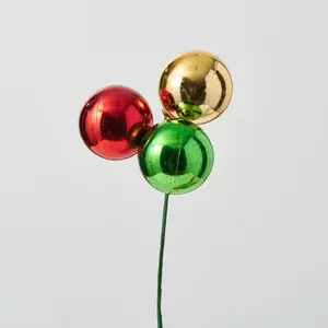 Red, Green & Gold Shiny VP Ball Ornament Christmas Pick Holiday Spray -
