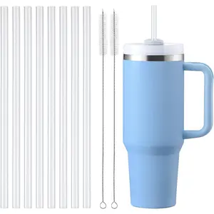 Replacement Straws for Stanley 40 oz 30 oz Cup Tumbler, 8 Pack Clear Reusable Plastic Straws w/ 2 Straw Brushes, Compatible Accessories Drinking Straws for Stanley and More, BPA FREE Utensils Rack