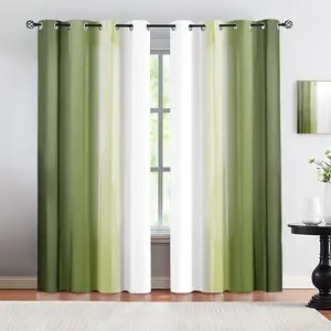 2-Piece Set Forest Green Gradient Curtains - Easy-care, durable semi-transparent polyester fabric, suitable for living room and bedroom decor, universal home curtains
