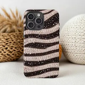 Glitter Zebra Stripe Tough Ultra Protective Phone Case Sparkly Neutral Animal Print Aesthetic Cover for iPhone 17 16 15 14 13 Pro Max Impact Resistant Polycarbonate TPU