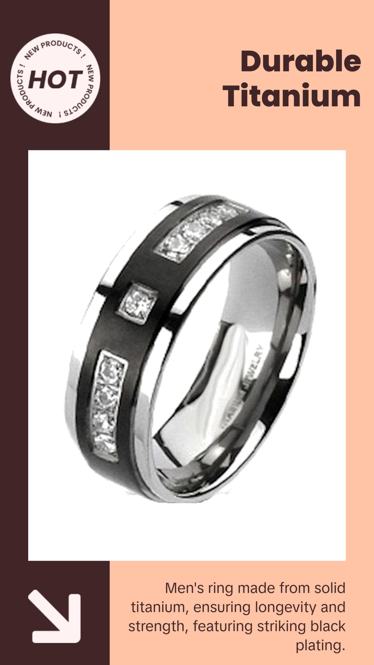 His Hers Cz Wedding Ring Set Sterling Silver & Titanium Wedding Rings