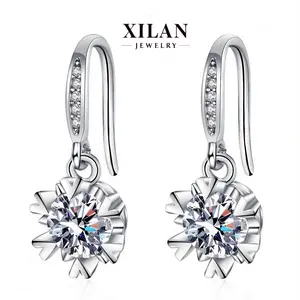 Snowflake Shaped S925 Silver Moissanite Earrings for Women Dainty Non Tarnish Vintage Style Luxury Jewelry Moissanite Brilliant Round Stud Earrings  hoop drop earring