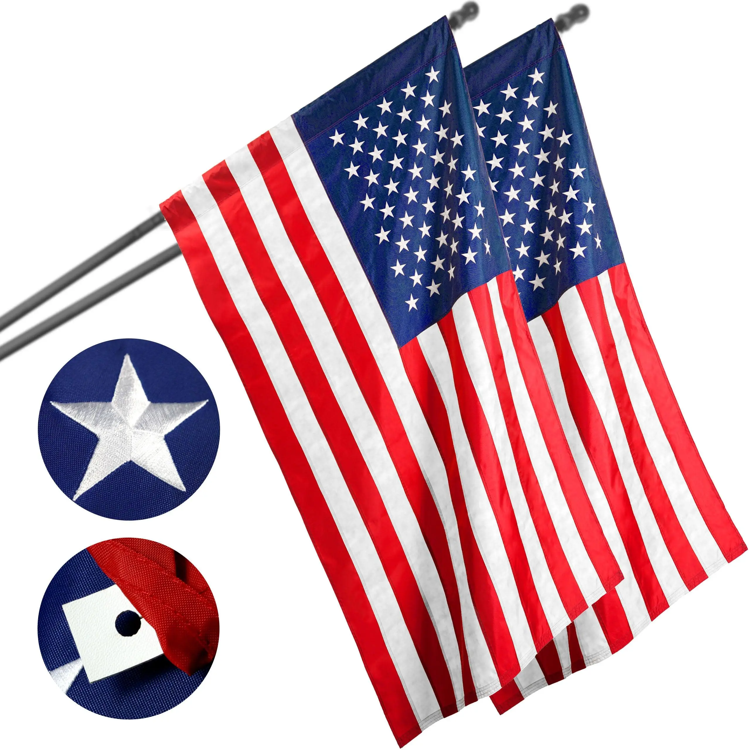 USA  1x1.5 Ft 2-Pack Pole Sleeve Embroidered Polyester By G128