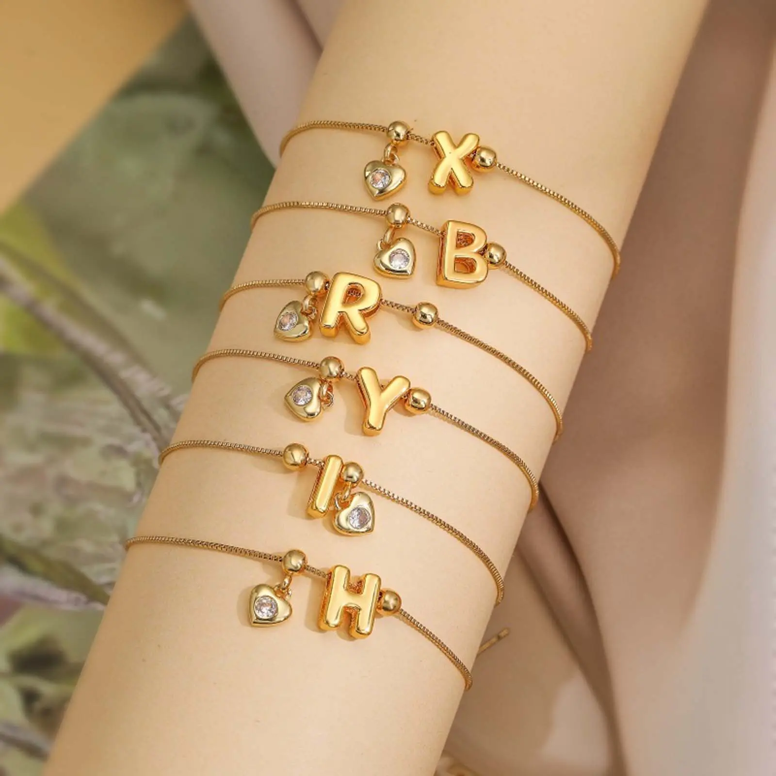 Women's Personalized Initial Bangle - Adjustable Slider Clasp Artificial Gemstone Bracelet with Dainty A-Z Cubic Zirconia Letter Charm, Zircon Accent Everyday Wear Jewelry for Birthday, Casual Use (Letter H)