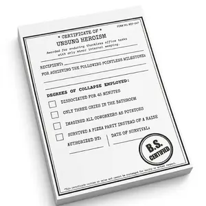 Funny Coworker Gag Gift - Unsung Hero Certificate Notepad Office Desk Accessory
