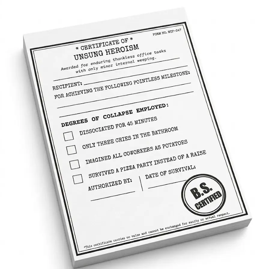 Funny Coworker Gag Gift - Unsung Hero Certificate Notepad Office Desk Accessory