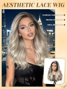 18" Ombre Dark Root Ash Blonde Body Wave Wig | 13x4 HD Lace Front Heat Resistant Synthetic Wig for Daily Wear Natural Looking Wigs Machine Made Wig