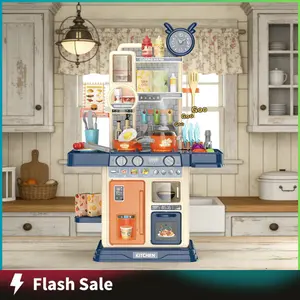 King Size Pretend Play Kitchen Toys for Kids - 45PCS with Cooking Stove, Steam, Play Sink, Sound & Light Effects, Realistic Kitchen Accessories pretend play toys