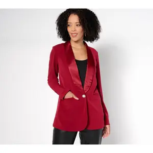 Tailored by Susan Graver Petite LK Fusion Blazer w/Satin Collar