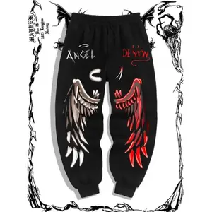 Angel & Demon Battle Sweatpants, unholy, baddie, nuns, bad, tattoo, biker, Sweatpantmen Casual Pants, Trousers, Cuffed Joggers, Unisex, Menswear, Womenswear, Bottom, Streewears, Dailywear, Outfits, Fashion