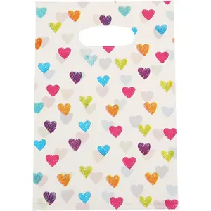 Plastic Shopping Bag with Handle for Small Business, Retail Valentine, 100 ct, 7.8"x11.8" - Love Heart