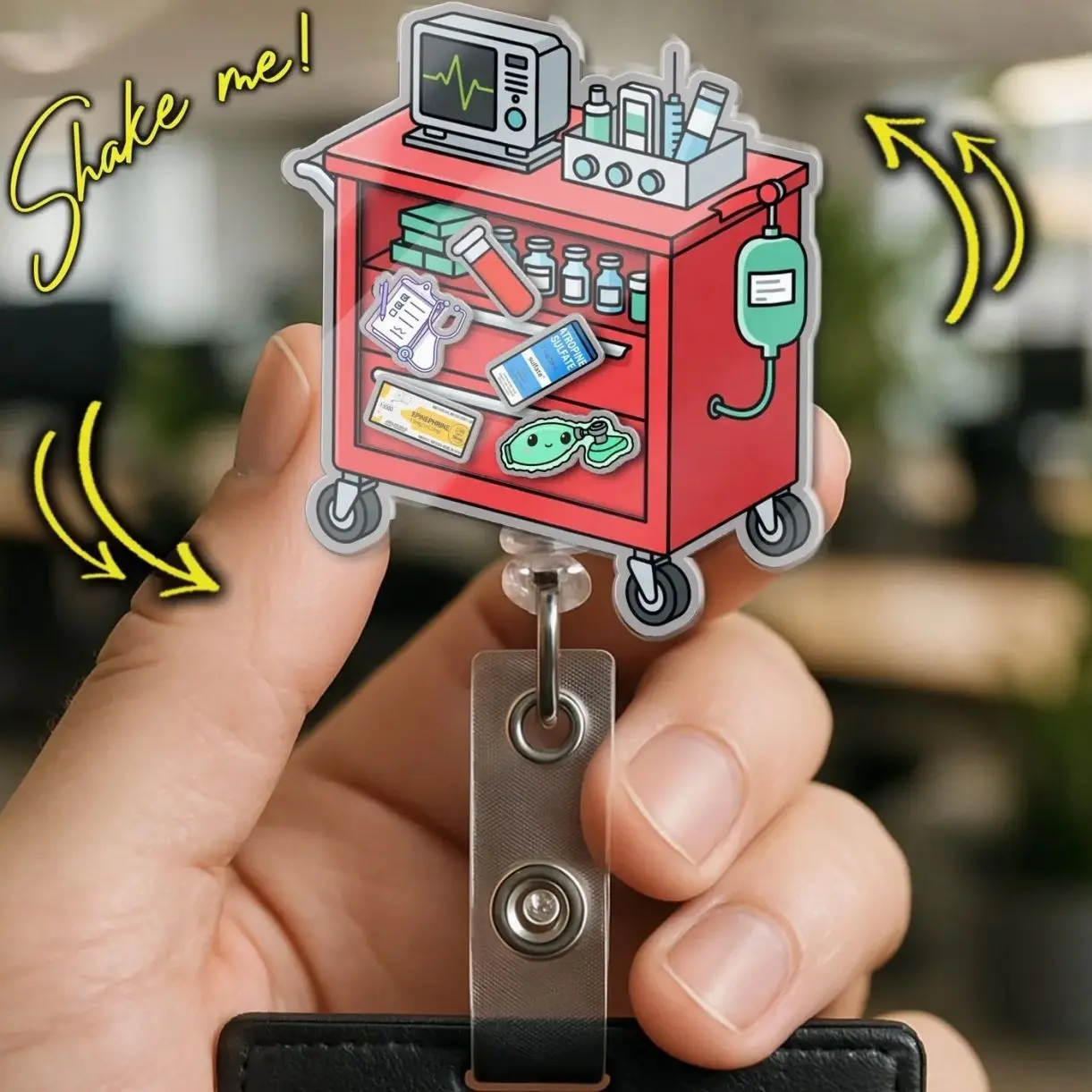 Crash Cart Shaker Badge Reel, Code Blue ICU ER Nurse Badge Holder, Medical Retractable ID Clip Gift C2B