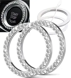 2 count  Rhinestone Ring for  Decor, Bling Decor  Emblem Sticker, Push to Start Button,Key  Starter, AC Control Knobs, Volume and Tune Knobs,  for Her ()