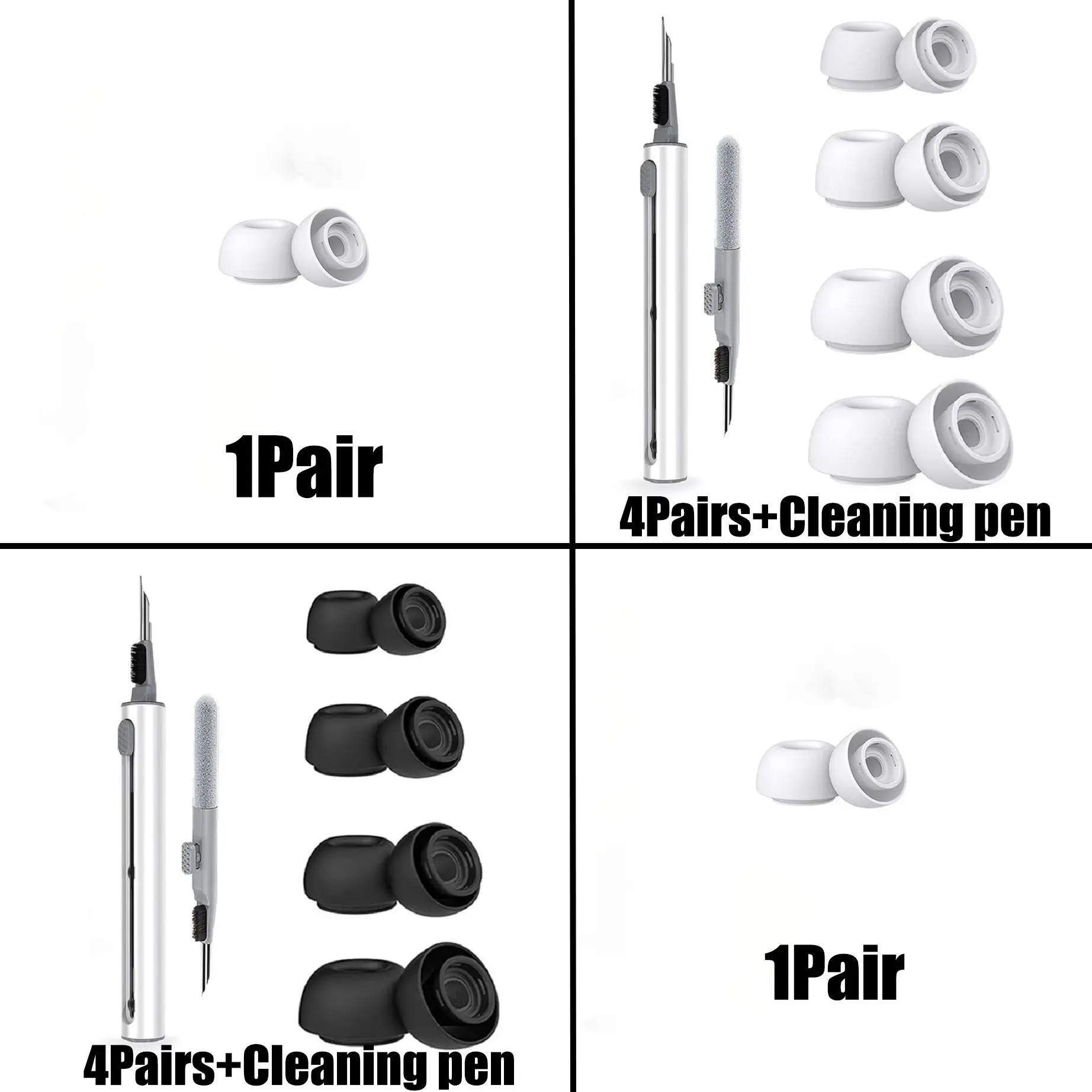 4 Pairs Soft Silicone Ear Tips for Airpods Pro 1 2 Noise Reduction Pad Earplugs Ear Caps Soft Earpads Comes with cleaning pen Silicone Eartips Headphone Accessories