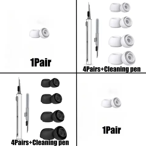 4 Pairs Soft Silicone Ear Tips for Airpods Pro 1 2 Noise Reduction Pad Earplugs Ear Caps Soft Earpads Comes with cleaning pen Silicone Eartips Headphone Accessories