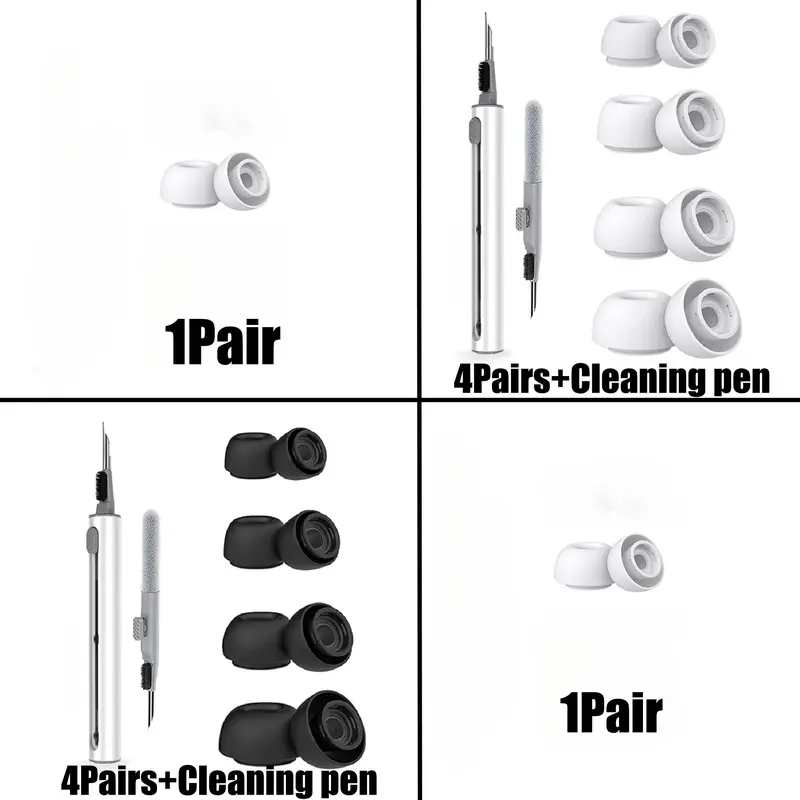 4 Pairs Soft Silicone Ear Tips for Airpods Pro 1 2 Noise Reduction Pad Earplugs Ear Caps Soft Earpads Comes with cleaning pen Silicone Eartips Headphone Accessories