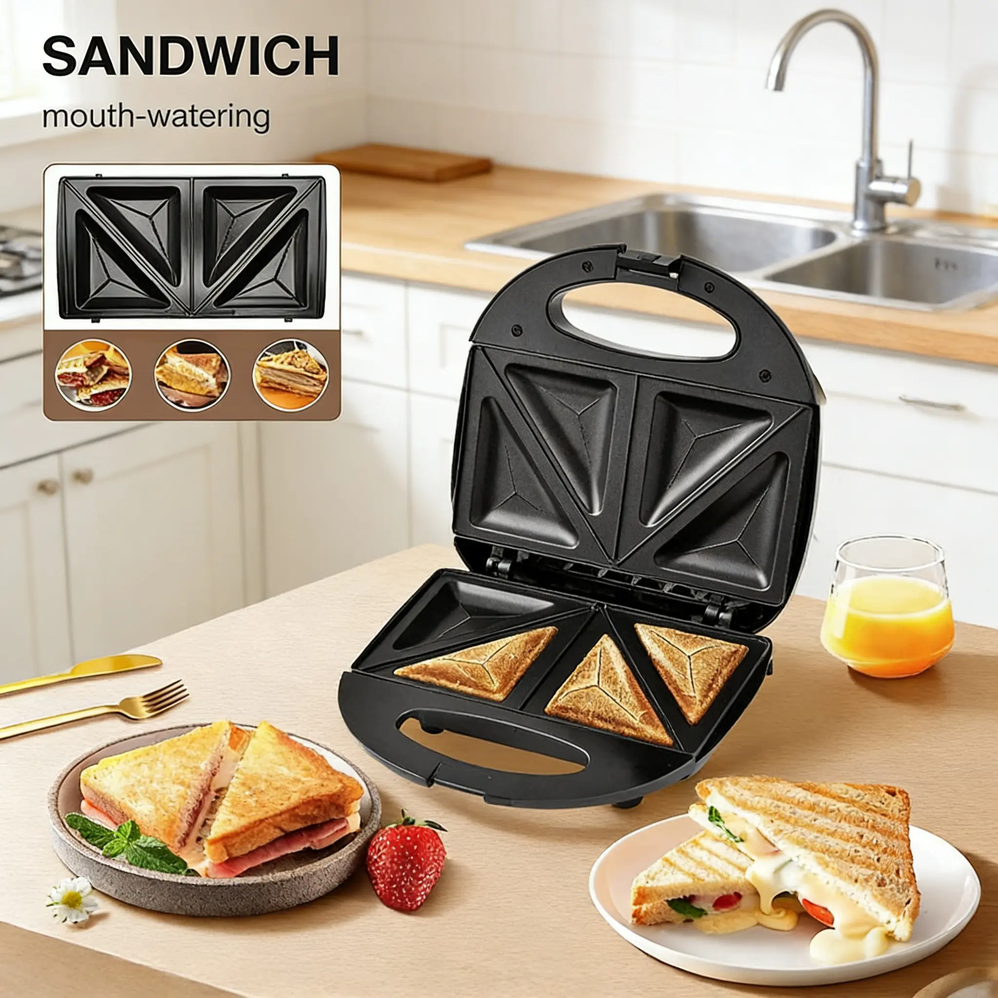 3-Min Double Breakfast Maker | Detachable Trays for Waffles/Sandwiches | Fast Nutritious Meals!