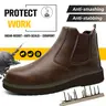 Men's steel-toe sports non-slip work shoes, high-top leather safety boots, have protective functions like anti-smashing and anti-piercing. They are footwear products, Fathersdaygift Boy Closed Bathroom Brown，Summer vibes