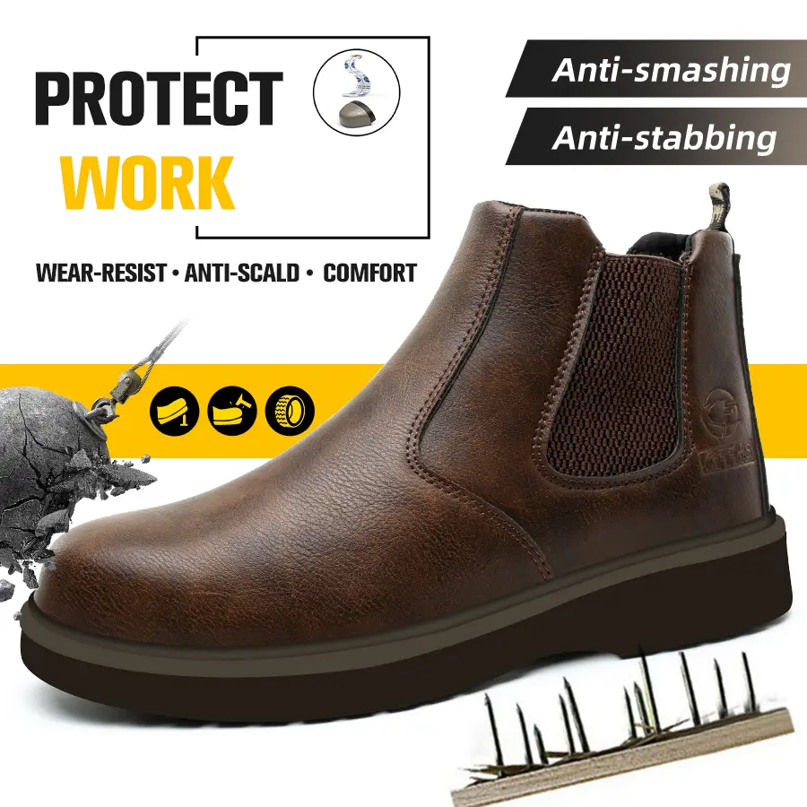 Men's steel-toe sports non-slip work shoes, high-top leather safety boots, have protective functions like anti-smashing and anti-piercing. They are fo